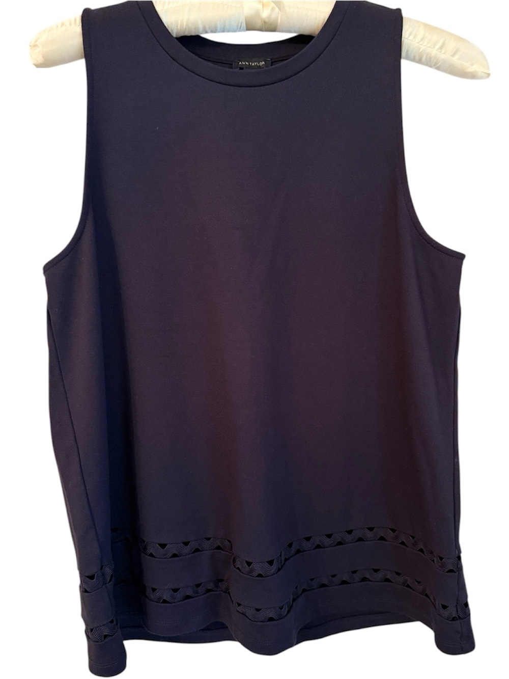 Ann Taylor Navy Sleeveless Tank with Eyelet Hem Medium